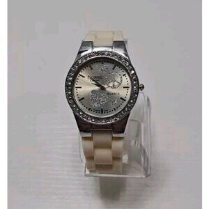 Figaro Couture Watch LRS05142 White And Silver Tone Jeweled Hearts New Battery